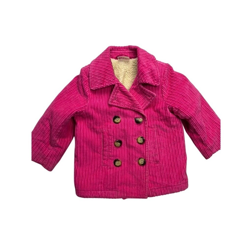 Hanna Andersson Kids Pink Corduroy Sherpa Lined Pea Coat Jacket Size 90 2T